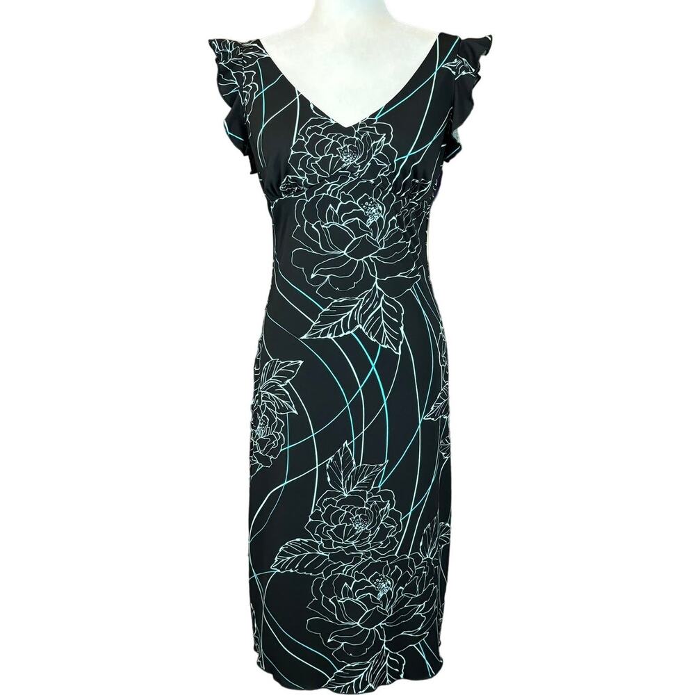 VTG 90s Dress 6 Dark Fairy Goth Whimsygoth Flutter Sleeve Floral Stretch USA